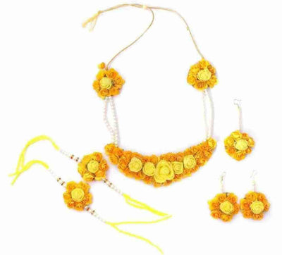 Lamansh baby shower 1 Necklace, 2 Earrings,1 Maangtika & 2 Bracelet set / Yellow LAMANSH® Special Haldi 🌺 Jewellery Set