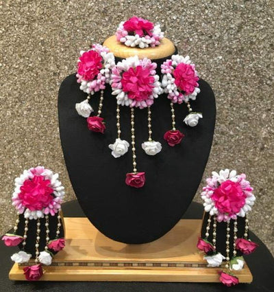 Lamansh baby shower 1 Necklace, 2 Earrings,1 Maangtika set / Pink LAMANSH® Special Haldi 🌺 Jewellery Set