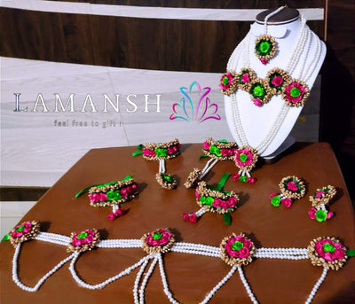 LAMANSH Baby 👶shower Green-Red / Standard / Baby Shower Lamansh® Floral Jewellery 🌺🌻🌹🌷 Set for Baby Shower Programme / Artificial Flower jewellery set