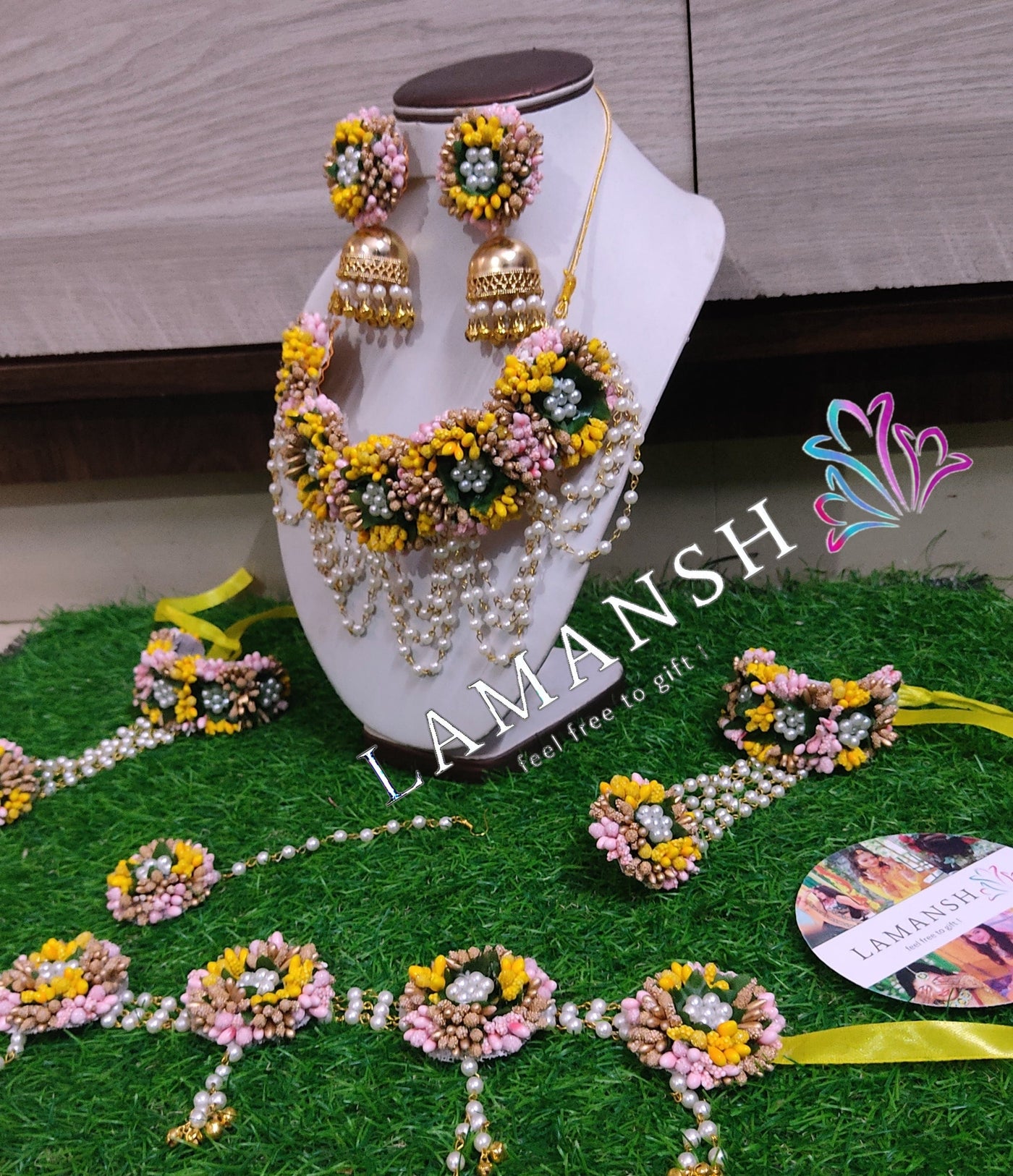 LAMANSH Baby 👶shower jewelry Multicolor / Free Size / Bridal Style LAMANSH® Flower Jewellery Set 🌺 with Kamarband / Baby Shower / Godbharai / Dohale Jeevan Floral set