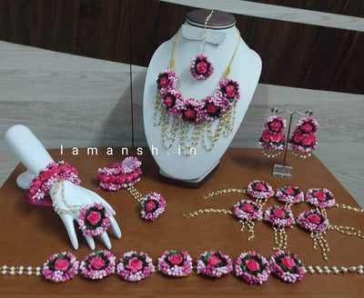 LAMANSH Baby 👶shower Pink / Free Size / Ethnic LAMANSH ® Artificial Complete Flower 🌸Jewellery Set with Kamarband / Perfect for Gobharai / Baby Shower / Dohale Jevan / Floral set