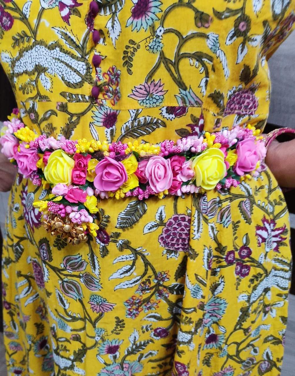 LAMANSH Baby 👶shower Pink-Yellow / Free Size / 1 Kamarband LAMANSH ® Flower Fabric Hand Jewellery Haldi Baby Shower Mehndi Godbharai Set For Women Girls