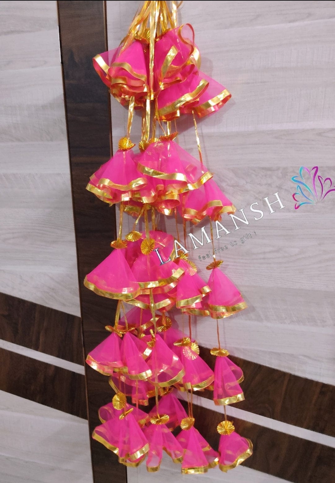 Lamansh Backdrop decorative hanging Dark Pink / Net Fabric / 10 LAMANSH® ( Pack of 10 ) 4 ft Net Decorative Hanging for Wedding Backdrops / Haldi & Wedding Event Decoration /Indian Wedding Decor Net fabric Hangings