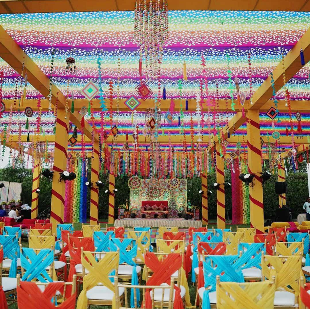 Lamansh backdrop LAMANSH® ( Pack of 10 line Hangings ) 4 ft Decorative Felt Fabric Hanging for Wedding Backdrops / Haldi & Wedding Event Decoration /Indian Wedding Decor