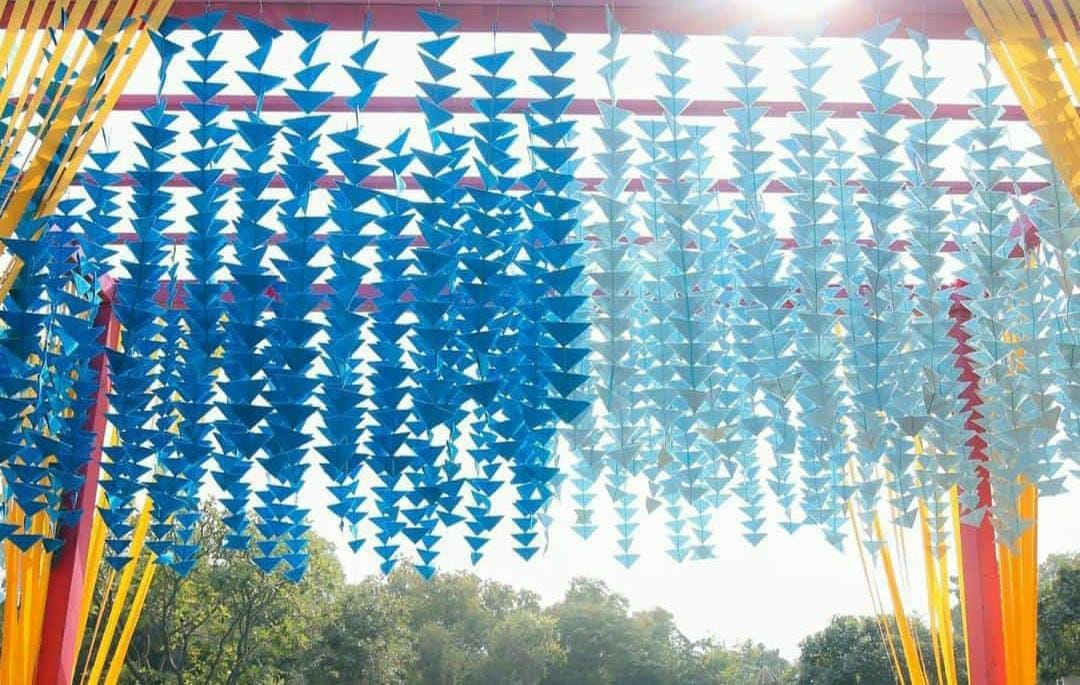 Lamansh backdrop LAMANSH® ( Pack of 10 line Hangings ) 4 ft Decorative Felt Fabric Hanging for Wedding Backdrops / Haldi & Wedding Event Decoration /Indian Wedding Decor