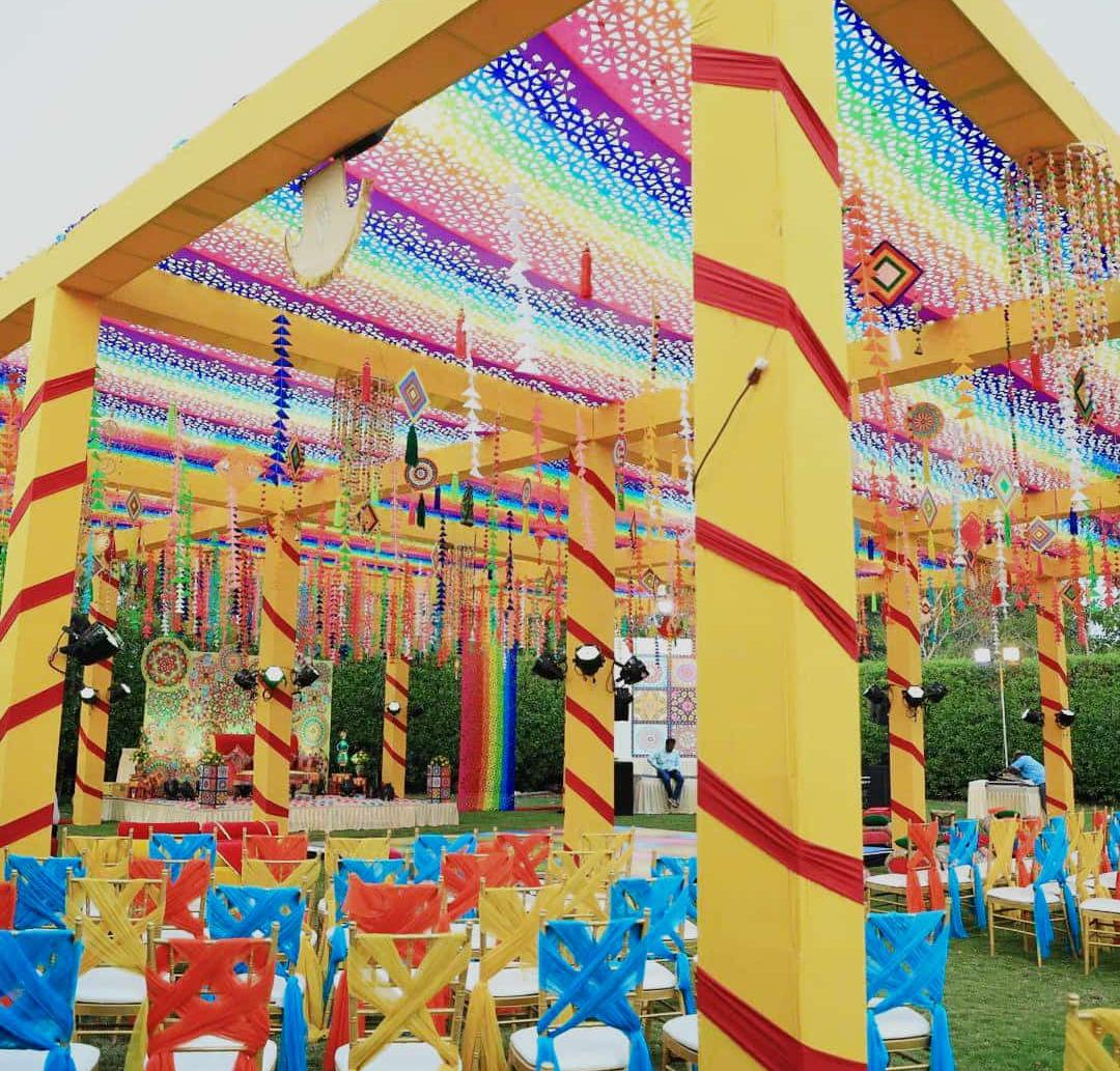 Lamansh backdrop LAMANSH® ( Pack of 100 line Hangings ) 4 ft Decorative Felt Fabric Hanging for Wedding Backdrops / Haldi & Wedding Event Decoration /Indian Wedding Decor
