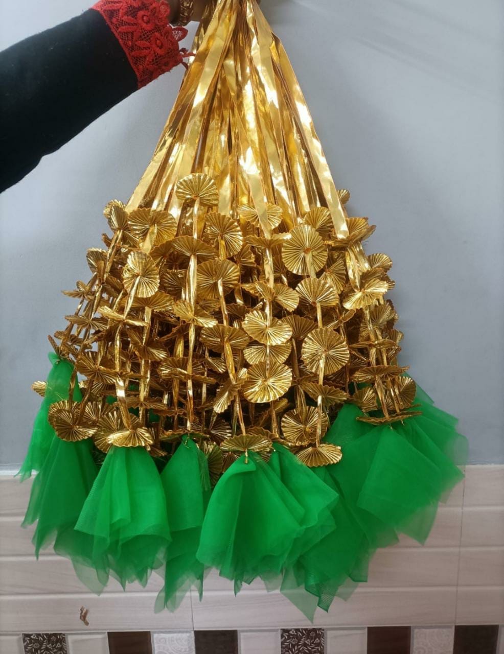 Lamansh backdrop LAMANSH® (Pack of 50 hangings) Gold Gota Net Hangings Decorative Garlands for Wedding ,Haldi & Wedding Event Decoration backdrop