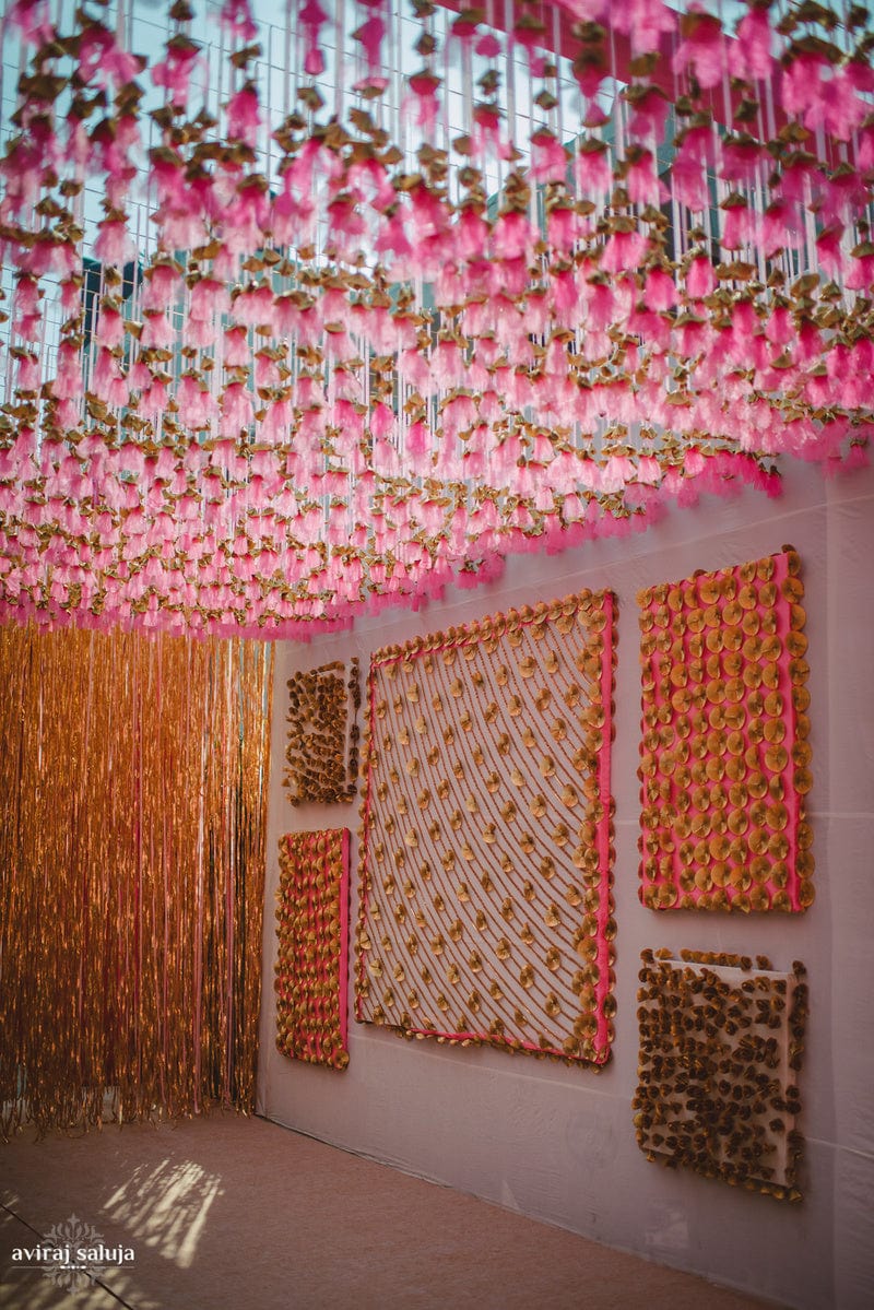 Lamansh backdrop LAMANSH® (Set of 10 hangings) Gold Gota Net Hangings for Wedding ,Haldi & Wedding Event Decoration backdrop