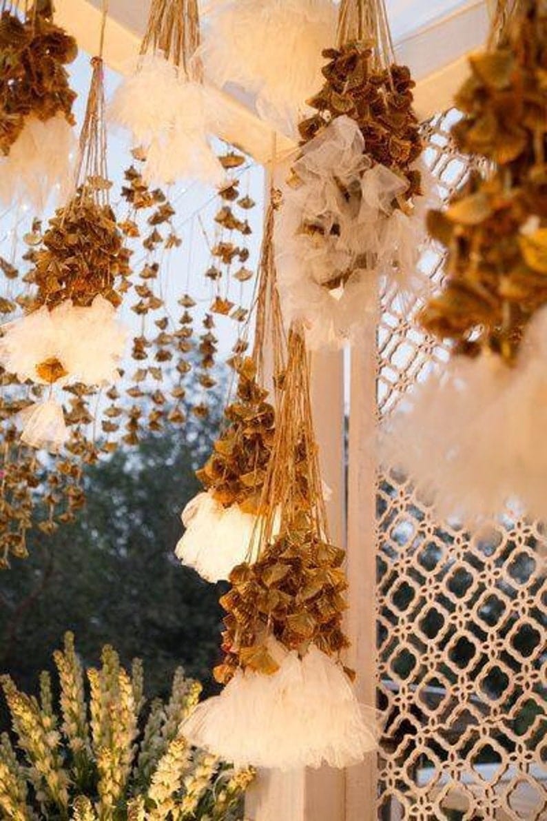 Lamansh backdrop LAMANSH® (Set of 10 hangings) Gold Gota Net Hangings for Wedding ,Haldi & Wedding Event Decoration backdrop