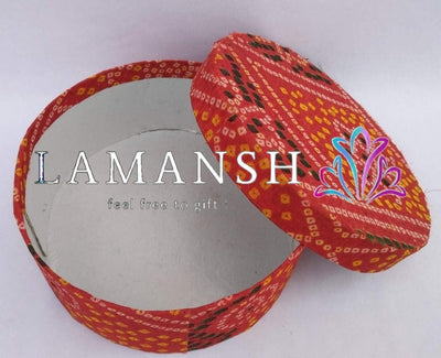 LAMANSH Bandhani color / Cardboard / 50 LAMANSH® ( Pack of 50, 8 inch diameter) Rajasthani sweet Hamper Box for Wedding Functions / Round Cardboard Meethai Boxes with Bandhani Print