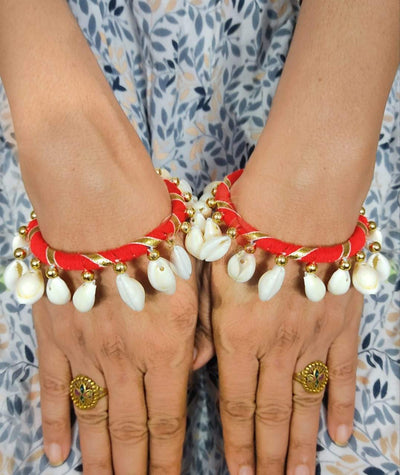 Lamansh bangle Set Red / Shells 🐚 / Haldi ,Wedding,Engagement Lamansh® Pack Of 2 Bangles set /  Shells 🐚Bangles Set for Engagement / Haldi / Floral Accessories set
