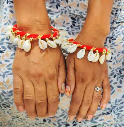 Lamansh bangle Set Red / Shells 🐚 / Haldi ,Wedding,Engagement Lamansh® Pack Of 2 Bangles set /  Shells 🐚Bangles Set for Engagement / Haldi / Floral Accessories set