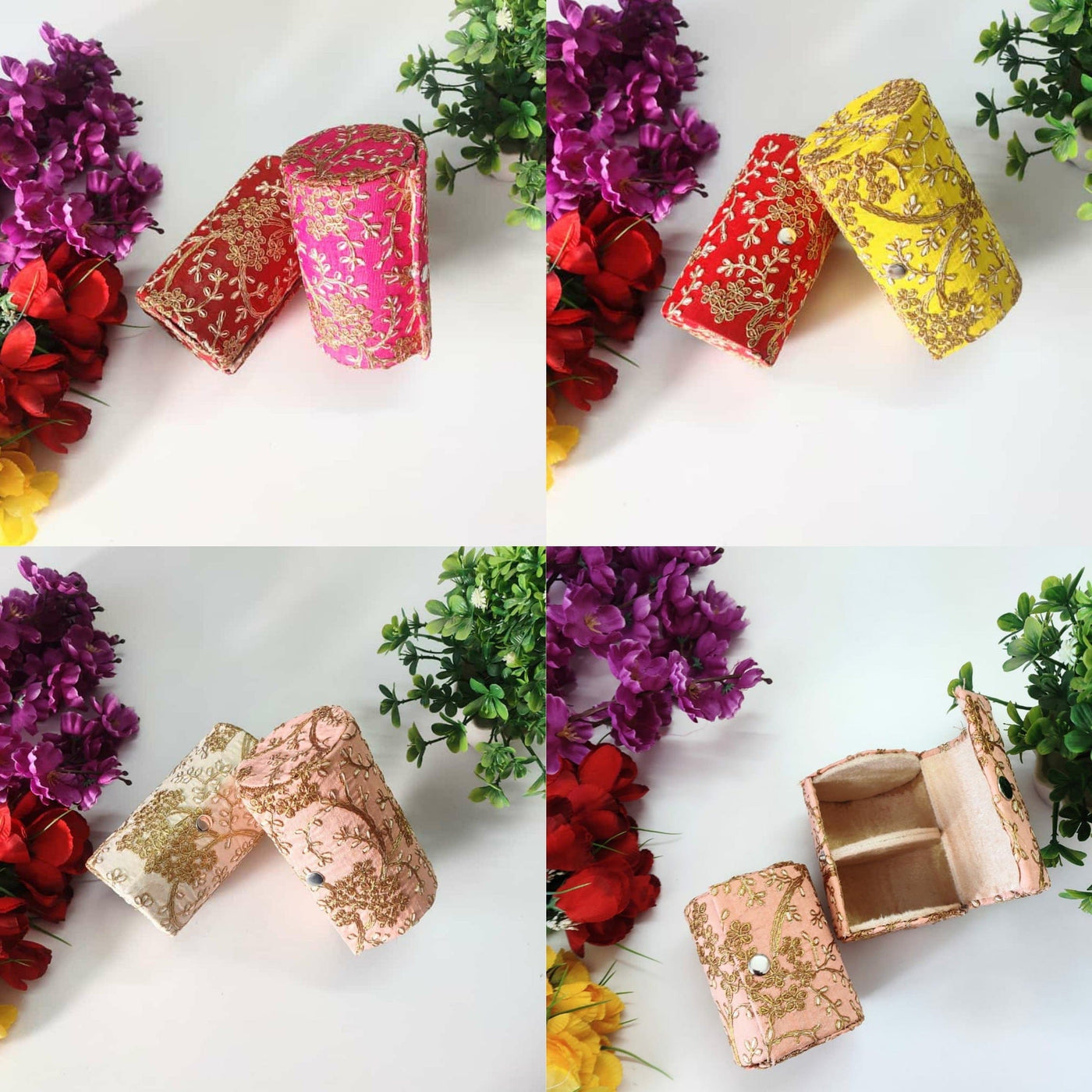 LAMANSH® Bangles Box Assorted Colors / Fabric LAMANSH® (Pack of 5) 6" Chudi Bangles Box /Silk Embroidered Bangle Organiser For Women|Bangle Box Storage For Women|Return Gift Favor Box