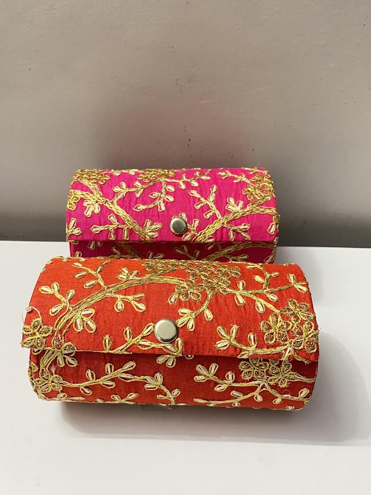 LAMANSH® Bangles Box Assorted Colors / Fabric & Wooden LAMANSH® ( Pack of 6 ) 6" Chudi Bangles Box /Silk Embroidered Bangle Organiser For Women|Bangle Box Storage For Women|Return Gift Favor Box