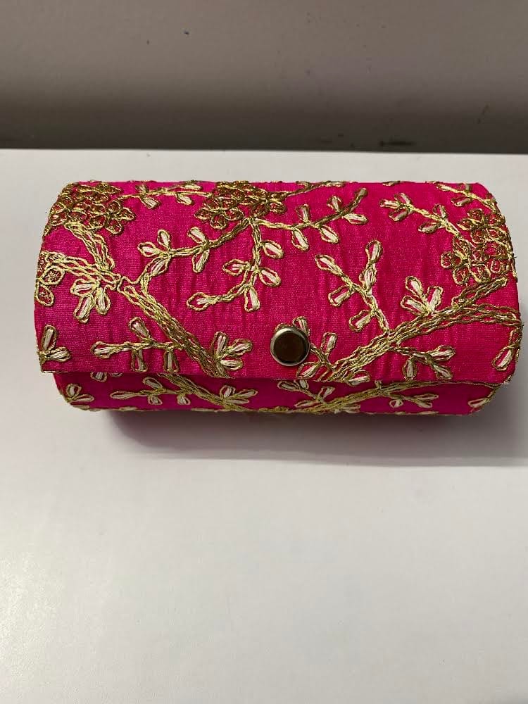 LAMANSH® Bangles Box Assorted Colors / Fabric & Wooden LAMANSH® ( Pack of 6 ) 6" Chudi Bangles Box /Silk Embroidered Bangle Organiser For Women|Bangle Box Storage For Women|Return Gift Favor Box