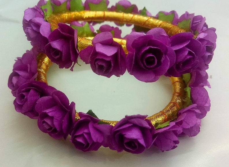 Lamansh Bangles Set Random colors / Artificial flowers / Haldi ,Wedding,Engagement Lamansh™ Pack of 5 pair Floral Bangles for Engagement / Haldi / Floral Accessories set