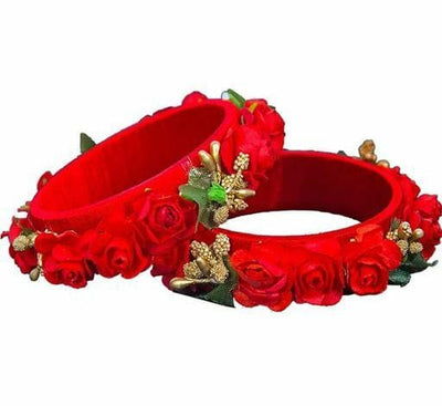 Lamansh Bangles Set Red / Artificial flowers / Haldi ,Wedding,Engagement Lamansh™pack of 5 pair  Floral Bangles Set for Engagement / Haldi / Floral Accessories set