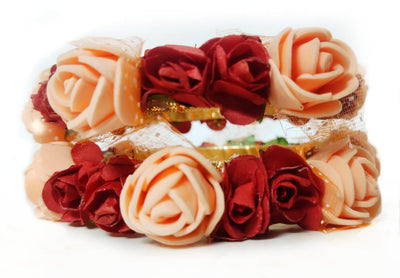 Lamansh Bangles Set Red - Peach / Artificial flowers / Haldi ,Wedding,Engagement Lamansh™(pack of 5 pair) Floral Bangles Set for Engagement / Haldi / Floral Accessories set