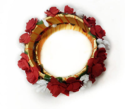 Lamansh Bangles Set Red - White / Artificial flowers / Haldi ,Wedding,Engagement Lamansh™ (pack of 5 pair) Floral Bangles Set for Engagement / Haldi / Floral Accessories set