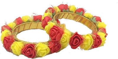 Lamansh Bangles Set Red-Yellow / Artificial flowers / Haldi ,Wedding,Engagement Lamansh™ Floral Bangles Set for Engagement / Haldi / Floral Accessories set