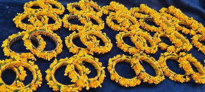 Lamansh Bangles Set Yellow / Artificial flowers / 25 Pair Lamansh™ Floral Bangles Set for Engagement / Haldi / Floral Accessories set ( 25 Pair)