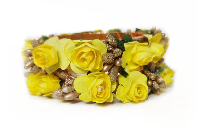 Lamansh Bangles Set Yellow-Gold / Artificial flowers / Haldi ,Wedding,Engagement Lamansh™(Pack of 5 pair) Floral Bangles Set for Engagement / Haldi / Floral Accessories set