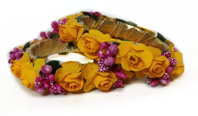 Lamansh Bangles Set Yellow-Pink / Artificial flowers / Haldi ,Wedding,Engagement Lamansh™(Pack of 5 pair) Floral Bangles Set for Engagement / Haldi / Floral Accessories set