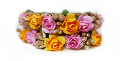 Lamansh Bangles Set Yellow - Pink / Artificial flowers / Haldi ,Wedding,Engagement Lamansh™ (pack of 5 pair)Floral Bangles Set for Engagement / Haldi / Floral Accessories set