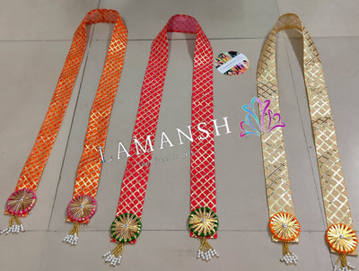 Lamansh Barati Swagat mala Asorted colours / Fabric / 25 LAMANSH® pack of 25 Barati Swagat Fabric Gota Patti Mala / Dupatta / Stole with Tassels For Guests Welcome in Hotels & Weddings