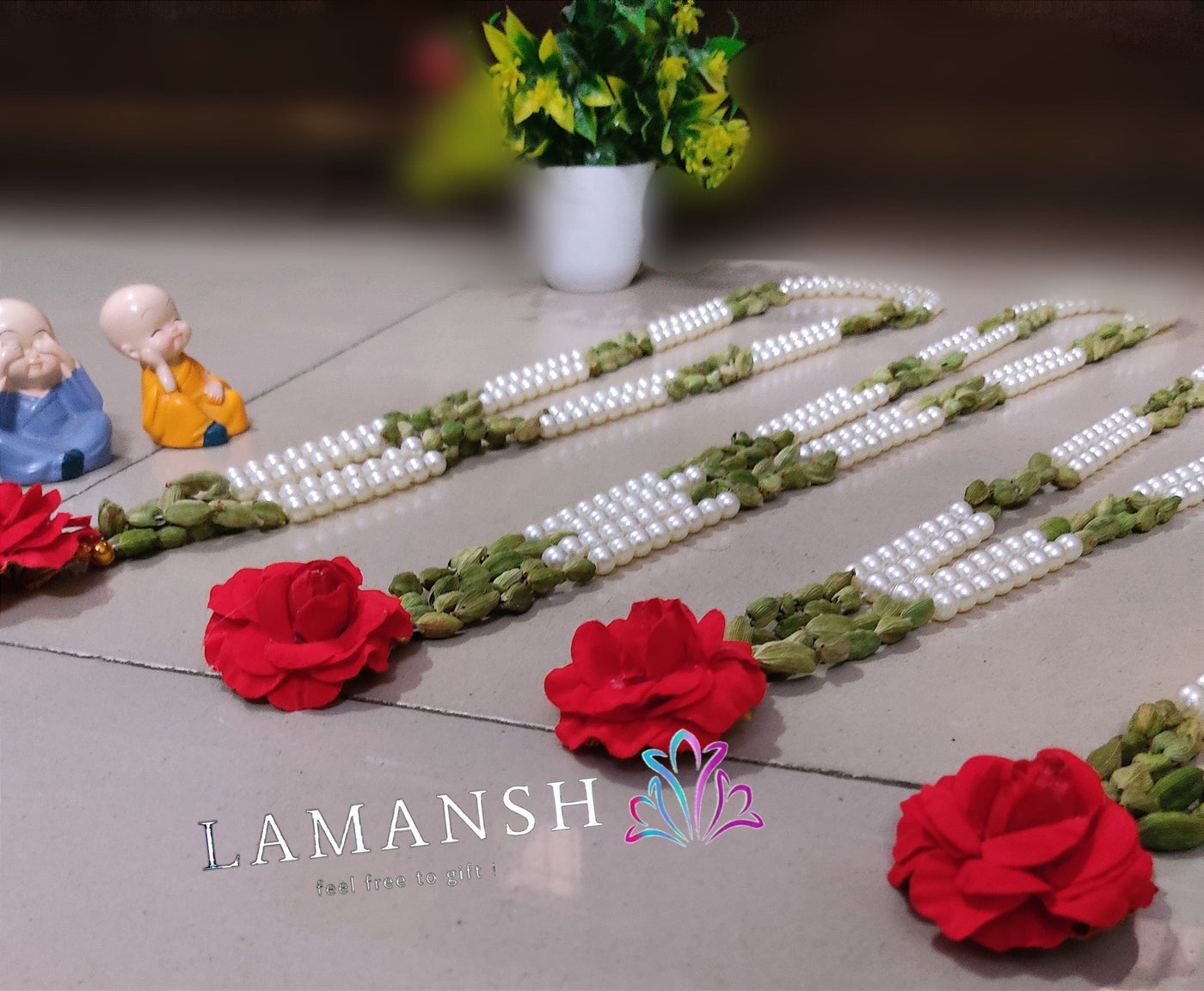 Lamansh Barati Swagat mala LAMANSH® Traditional Jain Elaichi Moti Mala with Rose Flower / Barati swagat mala garlands For Weddings, Perfect for Barati Guest Welcome