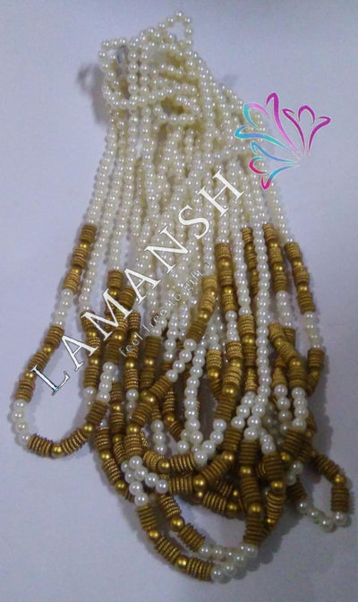 Lamansh Barati Swagat mala White - Gold / Pearl / 25 LAMANSH® Pack of 25 Pearl Swagat Mala / Dupatta / Stole For Guest Welcome