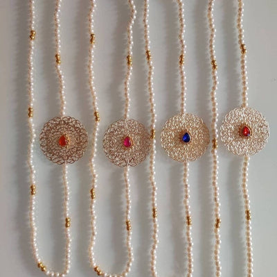 Lamansh Barati Swagat mala White - Gold / Pearl & Metal / 50 LAMANSH® Pack of 50 Royal ✨Barati Swagat Moti Mala / Men's Necklace / Stole For Weddings, Perfect for Guest Welcome & Entry
