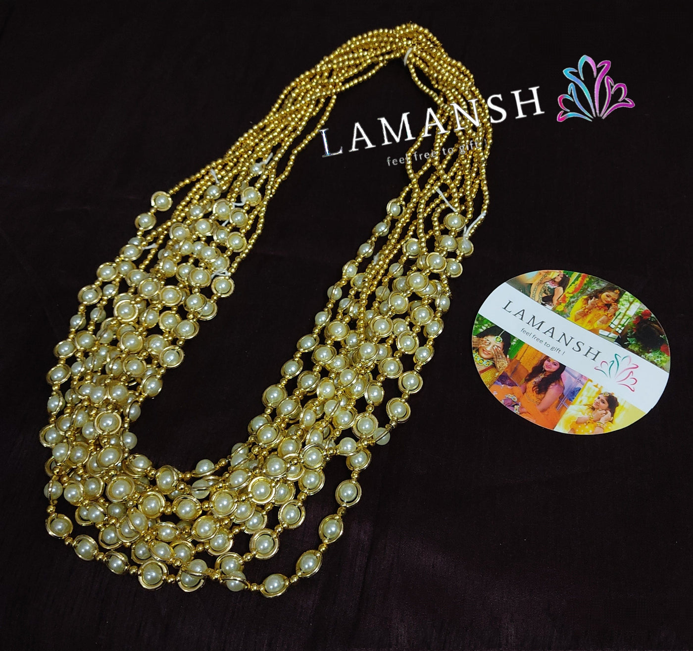 Lamansh Barati Swagat mala White & Gold / Pearls / 25 LAMANSH® Set of 25 Barati Swagat Mala / Moti Malas For Guest Welcome
