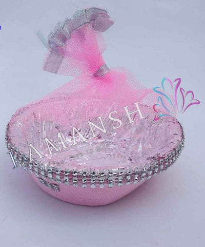 LAMANSH Basket Asorted Colours / Wood / 10 LAMANSH® (pack of 10) 12 inch Hamper Basket with Net Velvet Fabric Designer Round Basket,