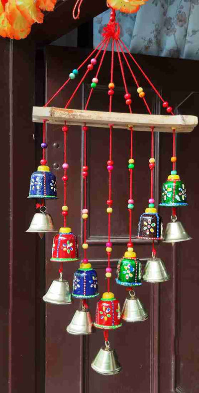 LAMANSH Bell Toran Multicolor / Wood / Standard LAMANSH® Bell On Wooden Stick 7 Showpiece Decorative Door Wall Window Hanging Bells Toran Set of 1 (8 X 2 X 20 inch)