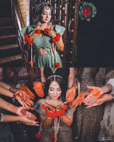 Lamansh Bracelet Ring Set LAMANSH® Floral ❤ Red Rose Hathphool Bracelets attached to Ring & Kaleere / Bridal 👰 set for Mehendi ceremony