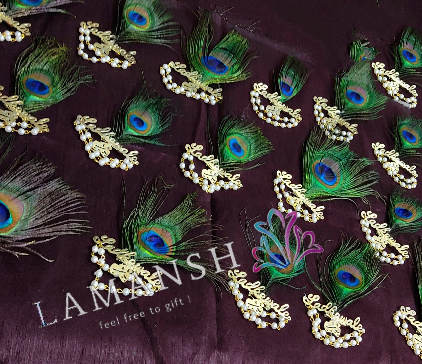 LAMANSH Broaches Gold-White / Metal / 16 LAMANSH® Pack of 16 Ladkewale Brooches with Morpankh for Barati in wedding / Brooches for Guests in Shaadi🎉