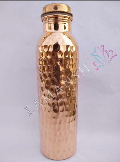 LAMANSH Brown / Copper / 300ml LAMANSH®  Pure Copper Water Bottle - Hammered Finish / 100% Pure Copper Water Bottle 300ml  Set of 1