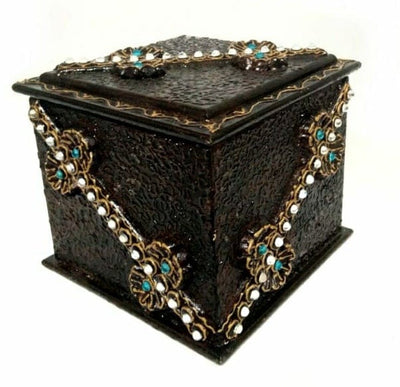 LAMANSH Brown / Wooden / Standard LAMANSH® Wood Hand Square Painted Vintage Decorative Box (Blue Outer Medium,
