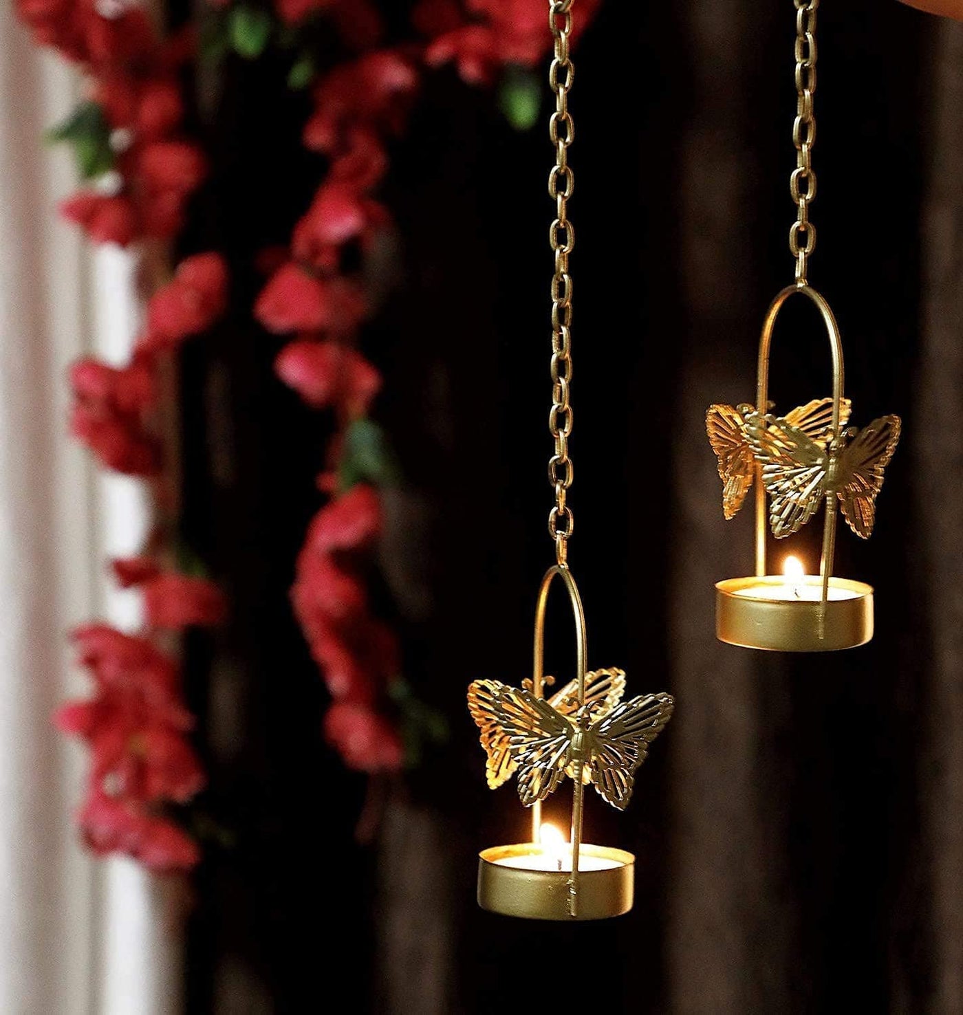 LAMANSH butterfly candle holders LAMANSH® Festive Decorative Hanging Metal Butterfly Tealight Candle Holder for Home Decor with Chain Hangs for Diwali, Christmas Home and Party Decorations