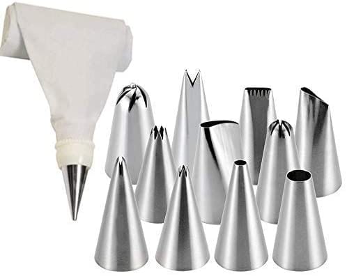LAMANSH Cake Frosting Tool Silver / Stainless steel / Standard  LAMANSH ® 12 Piece Cake Decorating Set Frosting Icing Piping Bag Tips with Steel Nozzles. Reusable & Washable