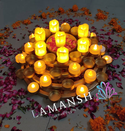 Lamansh Candle Holders LAMANSH® (1.2 feet length) 5 Layer Decorative Metal Rangoli Diya Tealight Candle 🪔 holder stand /Diya stand Metal Handicraft for corporate & festival gifting 🎁 / Home decor product for Diwali ( candles not included )