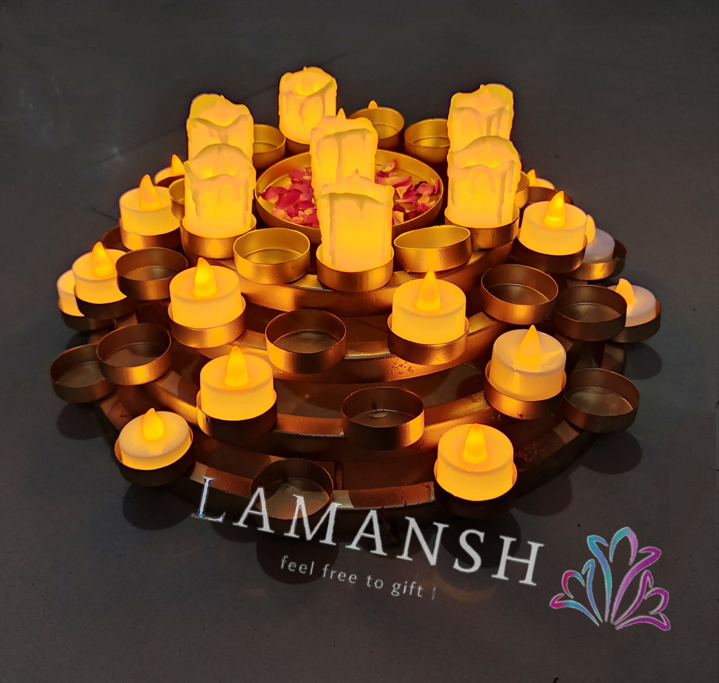 Lamansh Candle Holders LAMANSH® (1.2 feet length) 5 Layer Decorative Metal Rangoli Diya Tealight Candle 🪔 holder stand /Diya stand Metal Handicraft for corporate & festival gifting 🎁 / Home decor product for Diwali ( candles not included )