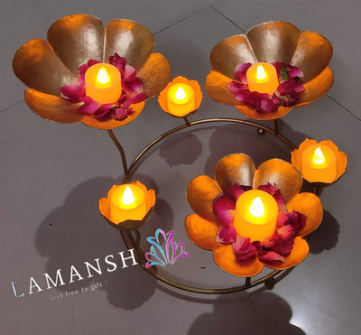 Lamansh Candle Holders LAMANSH® (1 feet height) Lotus Candle stand Diya Tealight Candle 🪔 holder stand /Diya stand Metal Handicraft for corporate & festival gifting 🎁 / Home decor product for Diwali ( candles not included )