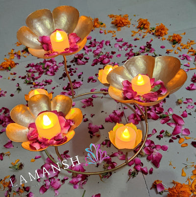 Lamansh Candle Holders LAMANSH® (1 feet height) Lotus Candle stand Diya Tealight Candle 🪔 holder stand /Diya stand Metal Handicraft for corporate & festival gifting 🎁 / Home decor product for Diwali ( candles not included )