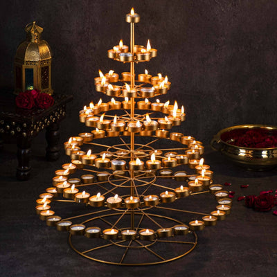 LAMANSH Candle Holders LAMANSH® 2.5 ft Height / 5 Layer Candles 🕯 Diya Stand for Diwali Decoration / Twinkling Diya Candle Holder with 77 Tealight for Table and Home Decoration / Perfect for indian wedding decoration