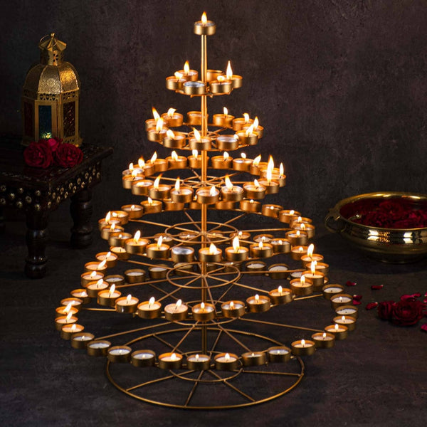 LAMANSH® 2.5 ft Height / 6 Layer Candles 🕯 Diya Stand for Diwali Decoration / Twinkling Diya Candle Holder with 77 Tealight for Table and Home Decoration / Perfect for indian wedding decoration