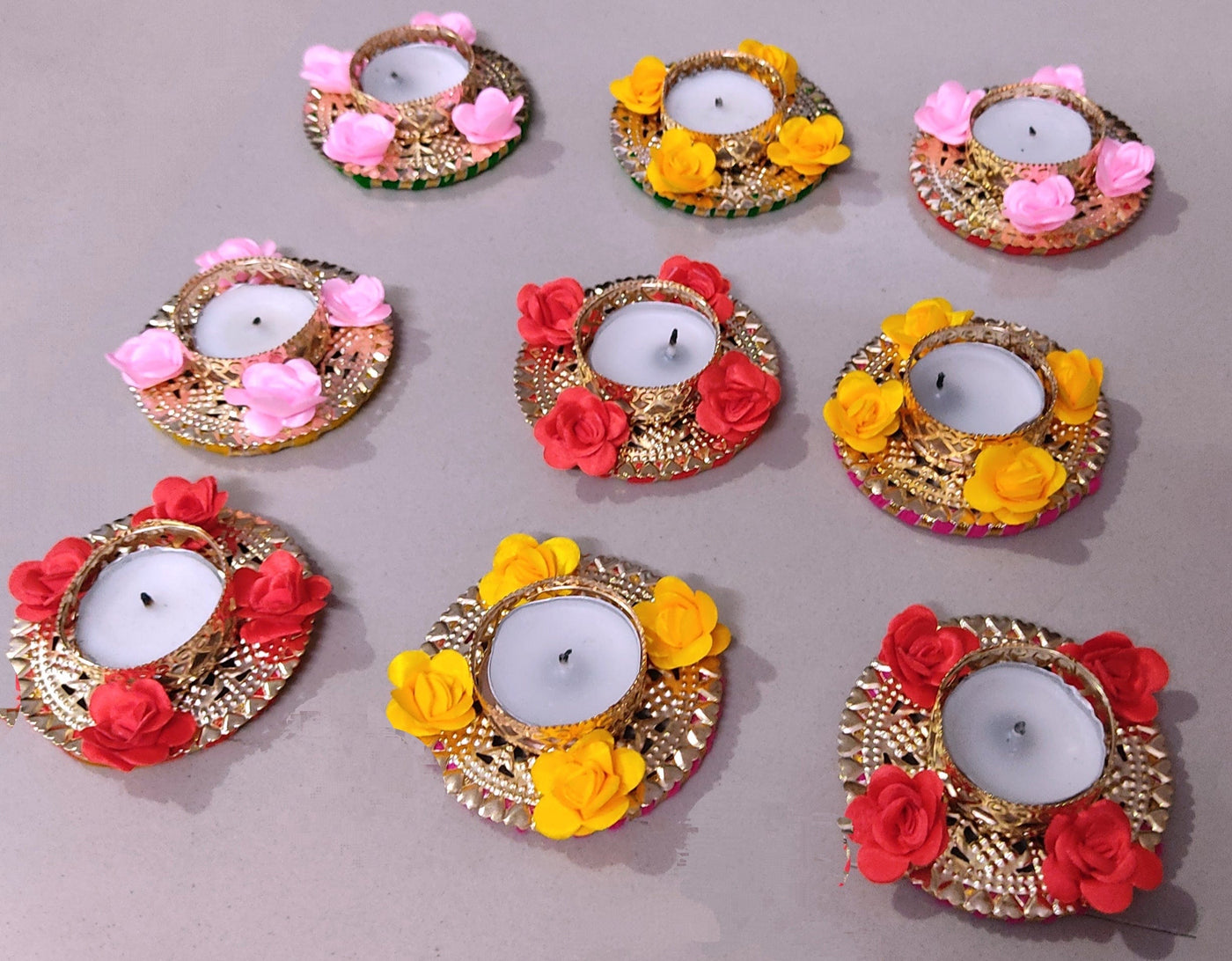 LAMANSH Candle Holders LAMANSH® 3 inch Round Floral 🌺 Tealight Candle holder stand for Diwali and Home Decoration / Candle holders for Festival ✨ giveaways (candles are included)