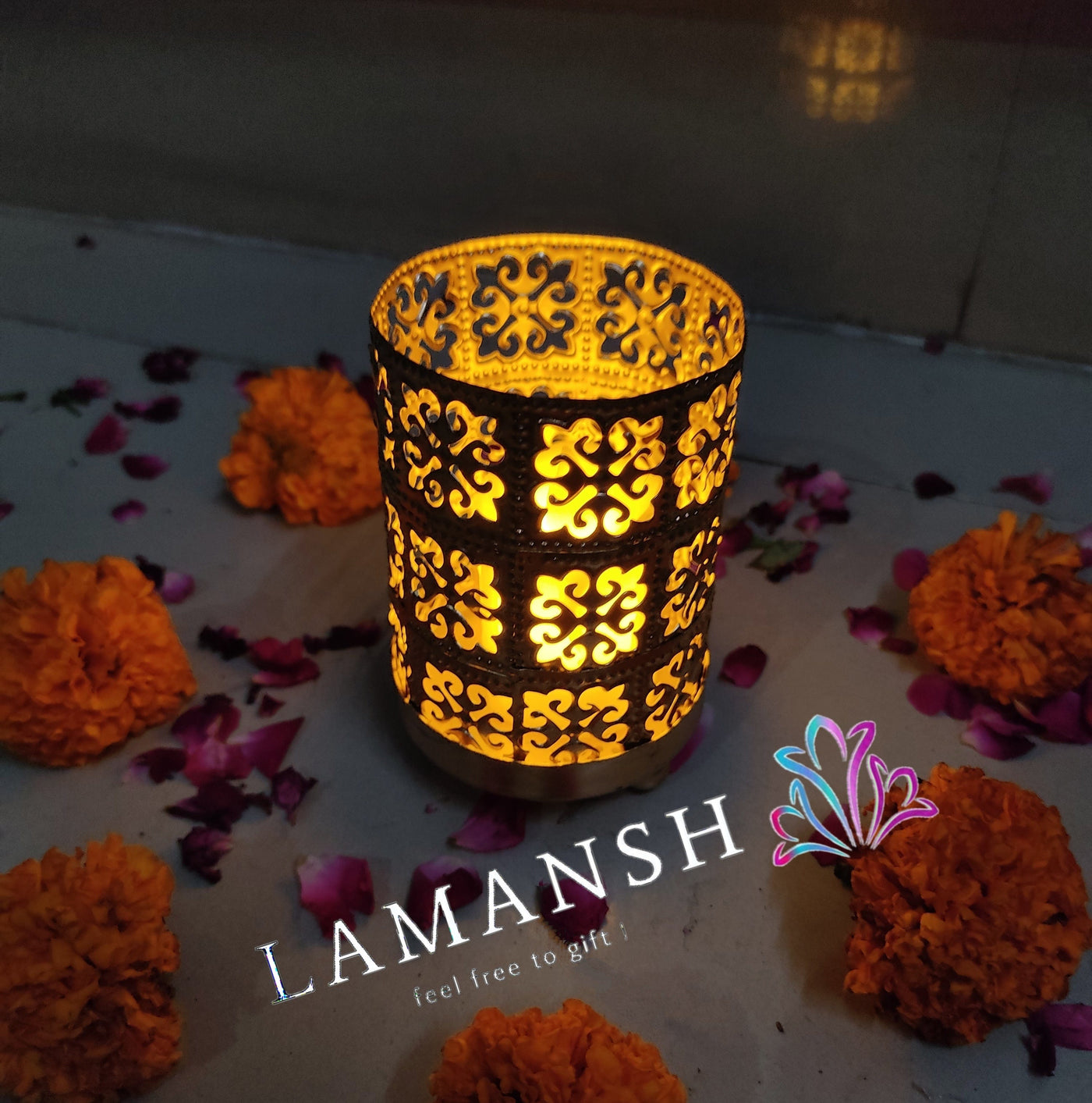 Lamansh Candle Holders LAMANSH® (4*2.5 inch) Metal Decorative Glass shaped Diya Tealight Candle 🪔 holder stand / Metal Handicraft for corporate & festival gifting 🎁 / Home decor product for Diwali ( candles not included )
