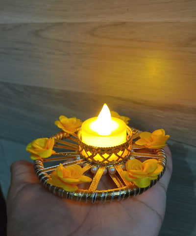 LAMANSH Candle Holders LAMANSH® 4 inch Round Gota Chudi Decorative Candle holder stand for Diwali and Home Decoration / Tealight Candle holders for Festival ✨ giveaways , Diwali & Navratri (no candles)